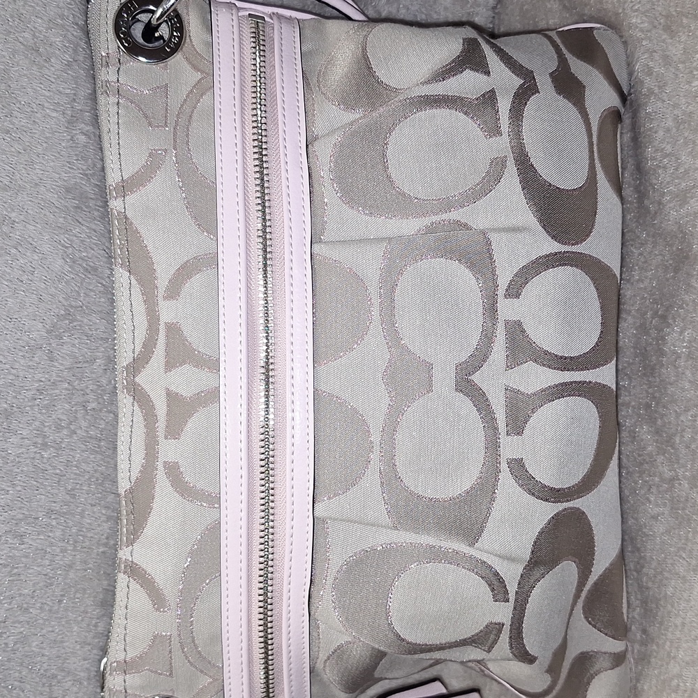 Coach Khaki & Pink Shimmer Signature C Shoulder Bag - Picture 4 of 12